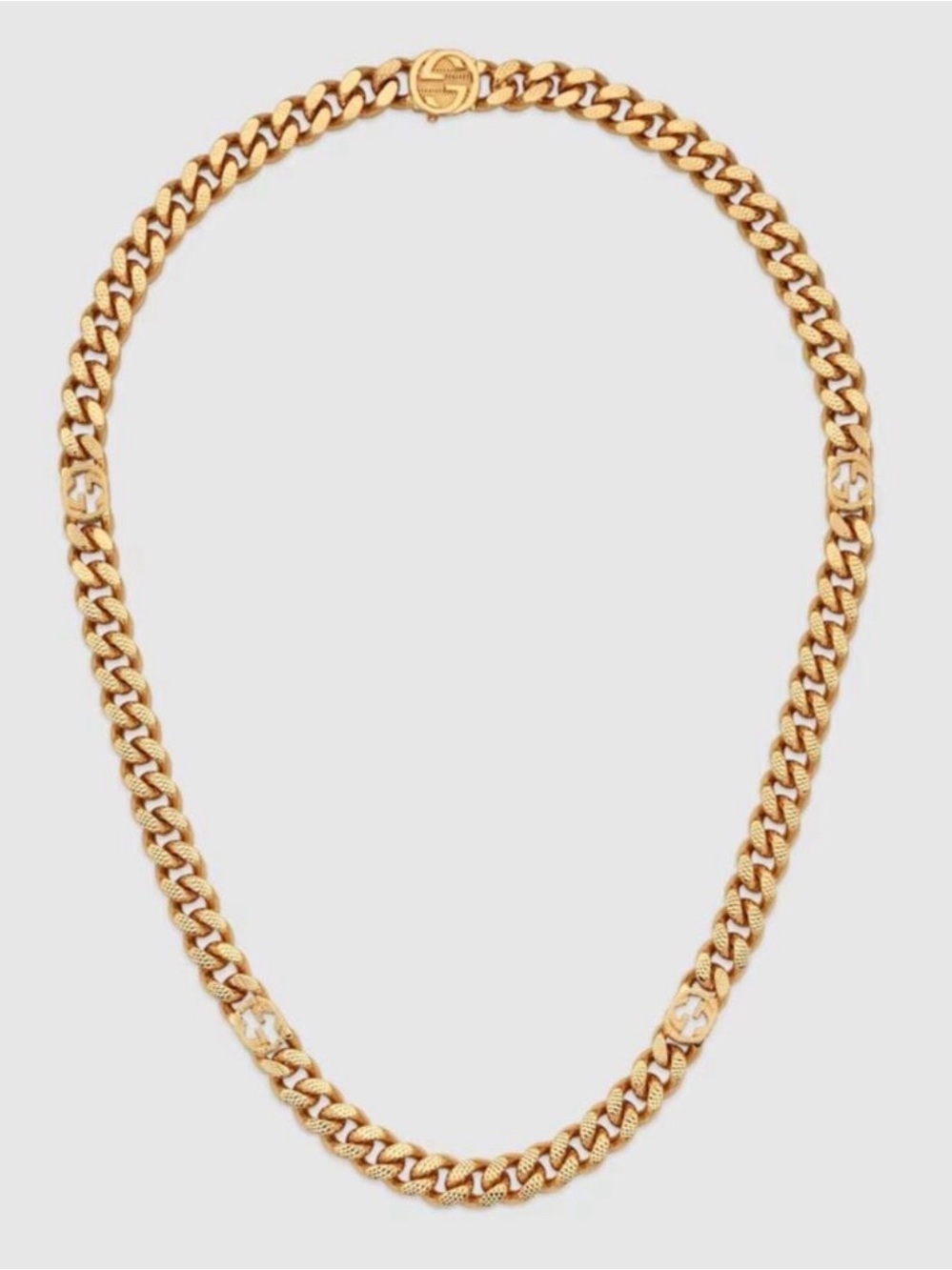 Gucci Aria Interlocking G Gold Tone Gourmette Chain Necklace 19.7”